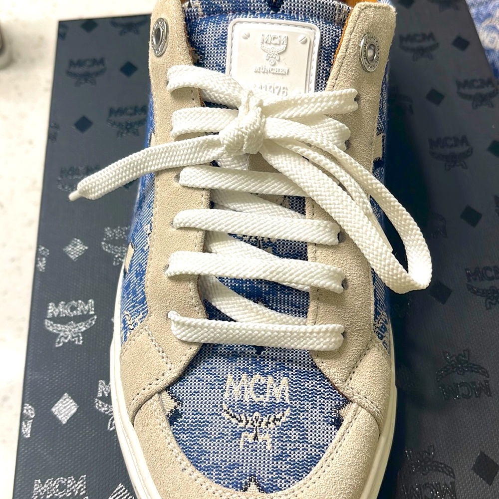 MCM DENIM SUEDE LEATHER TRIM SNEAKERS